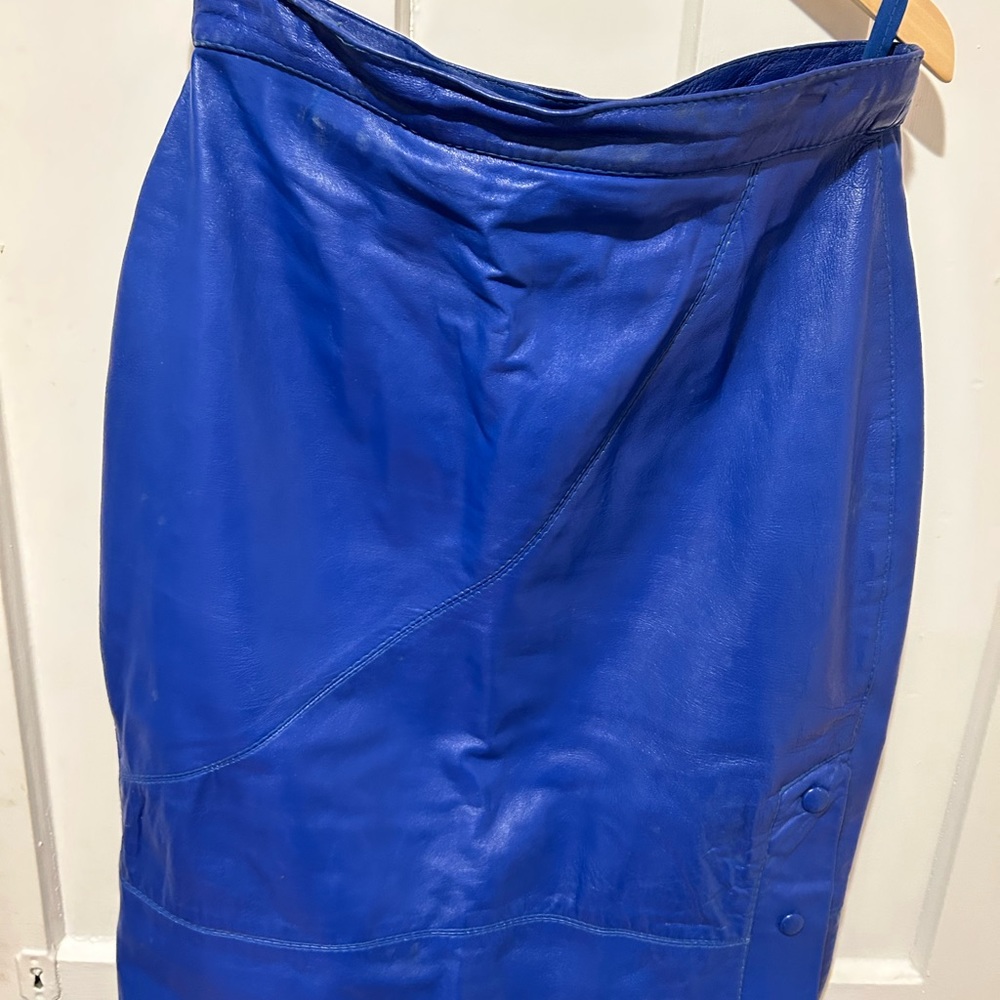 Vintage blue high waisted leather skirt - Picture 14 of 15